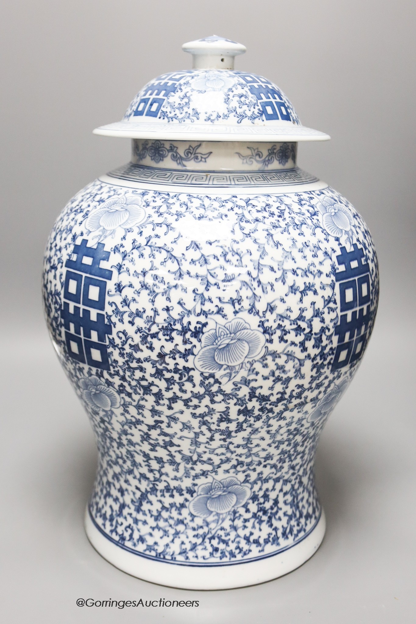 A large Chinese porcelain baluster jar and cover, height 44cm